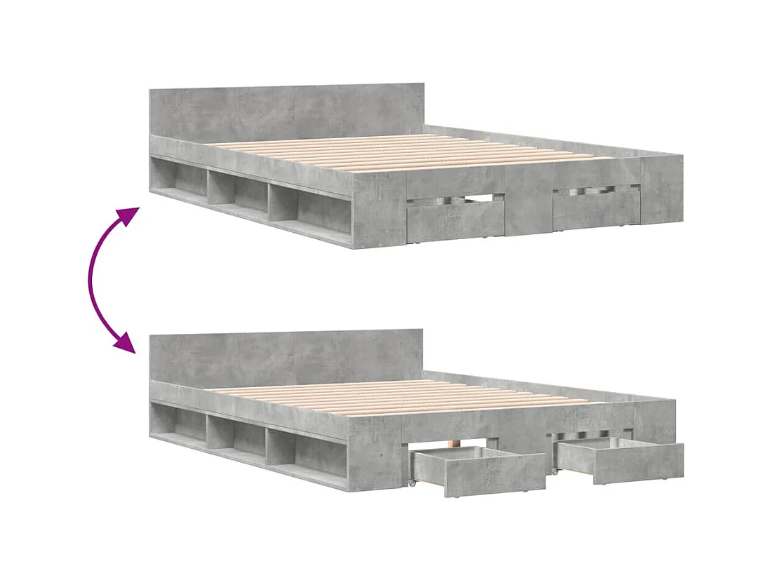 Lit double | Lit adulte | Cadre de lit avec tiroirs gris béton 160x200 cm