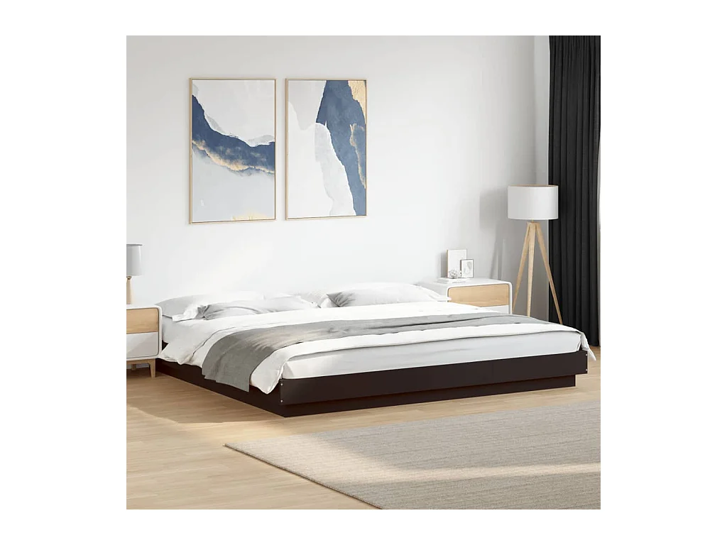 Lit double | Lit adulte | Cadre de lit avec lumières LED noir 200x200 cm