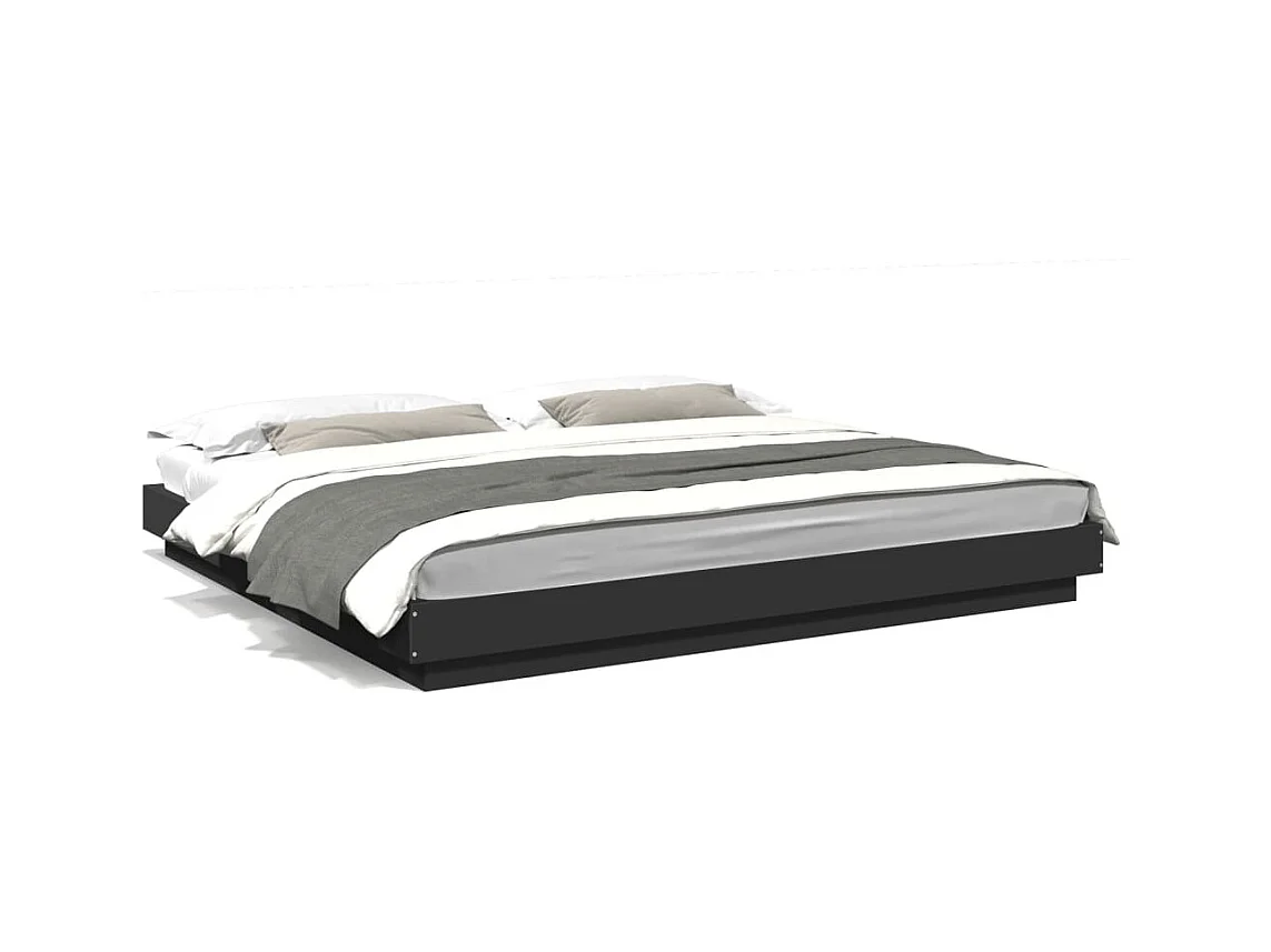 Lit double | Lit adulte | Cadre de lit avec lumières LED noir 200x200 cm