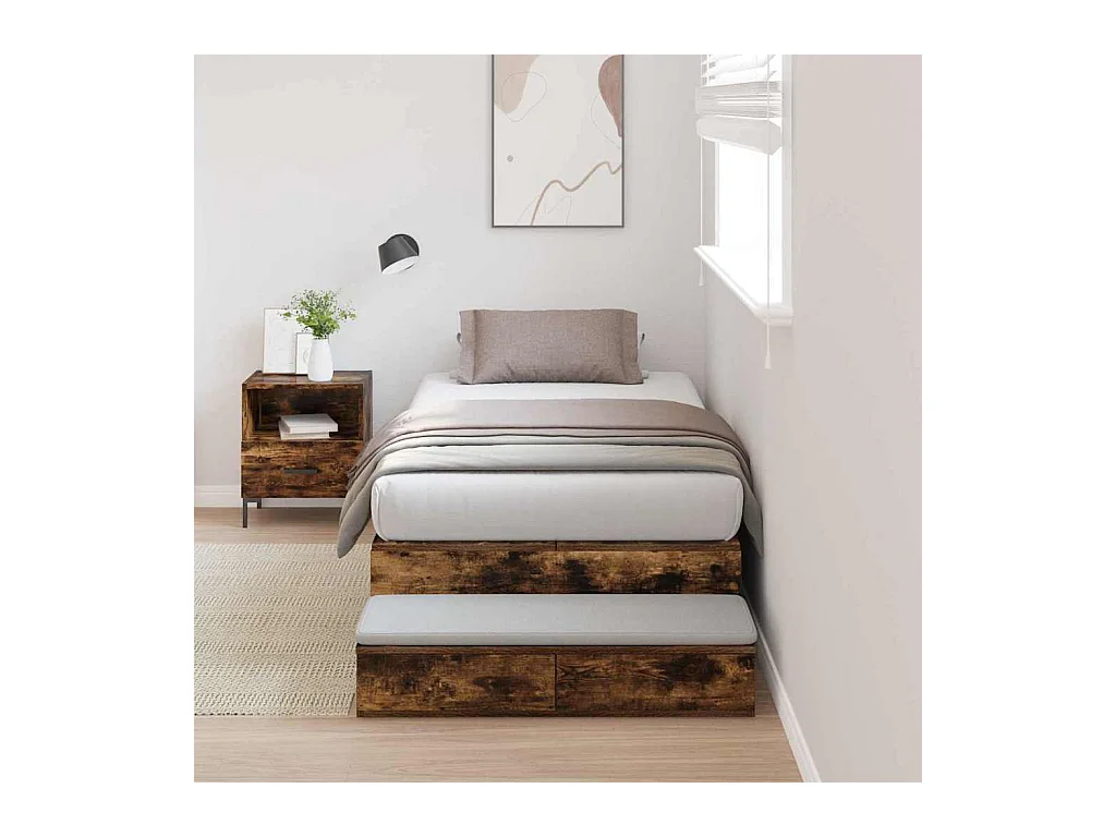 Lit simple | Lit adulte, enfant | Cadre de lit avec rangement Chêne fumé 236.5x90x31.5 cm