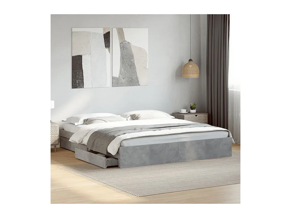Lit double | Lit adulte | Cadre de lit avec tiroirs gris béton 200x200 cm