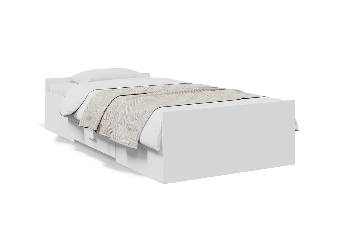 Lit simple | Lit adulte, enfant | Cadre de lit avec tiroirs blanc 75x190 cm