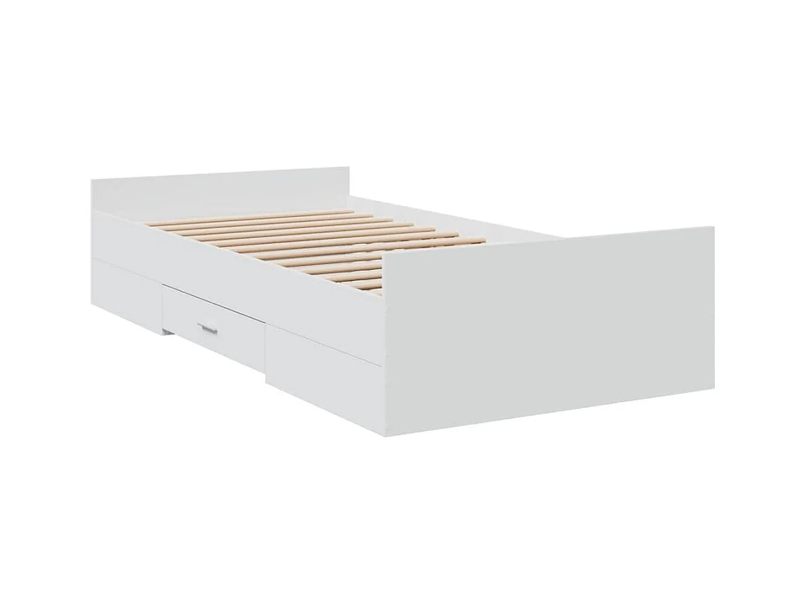 Lit simple | Lit adulte, enfant | Cadre de lit avec tiroirs blanc 75x190 cm