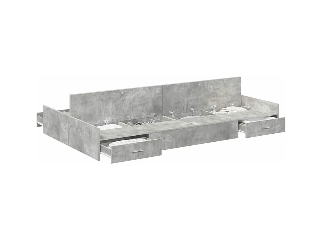Lit simple | Lit adulte, enfant | Cadre de lit avec rangement avec tiroir Gris béton 120x200 cm