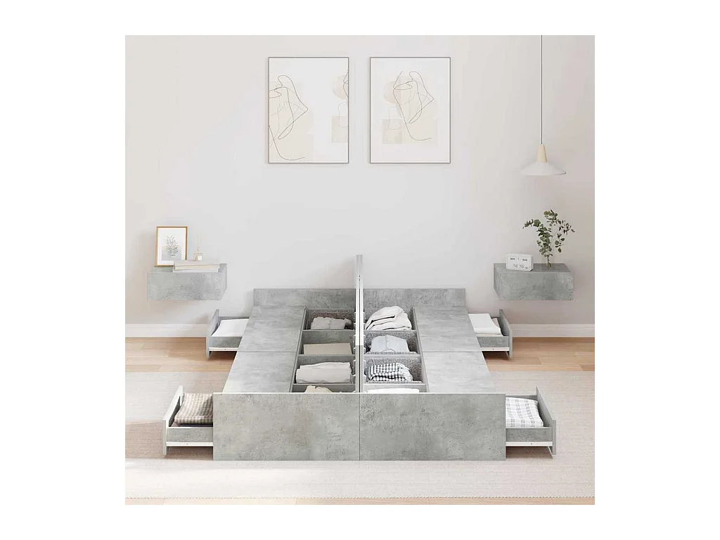 Lit simple | Lit adulte, enfant | Cadre de lit avec rangement avec tiroir Gris béton 120x200 cm