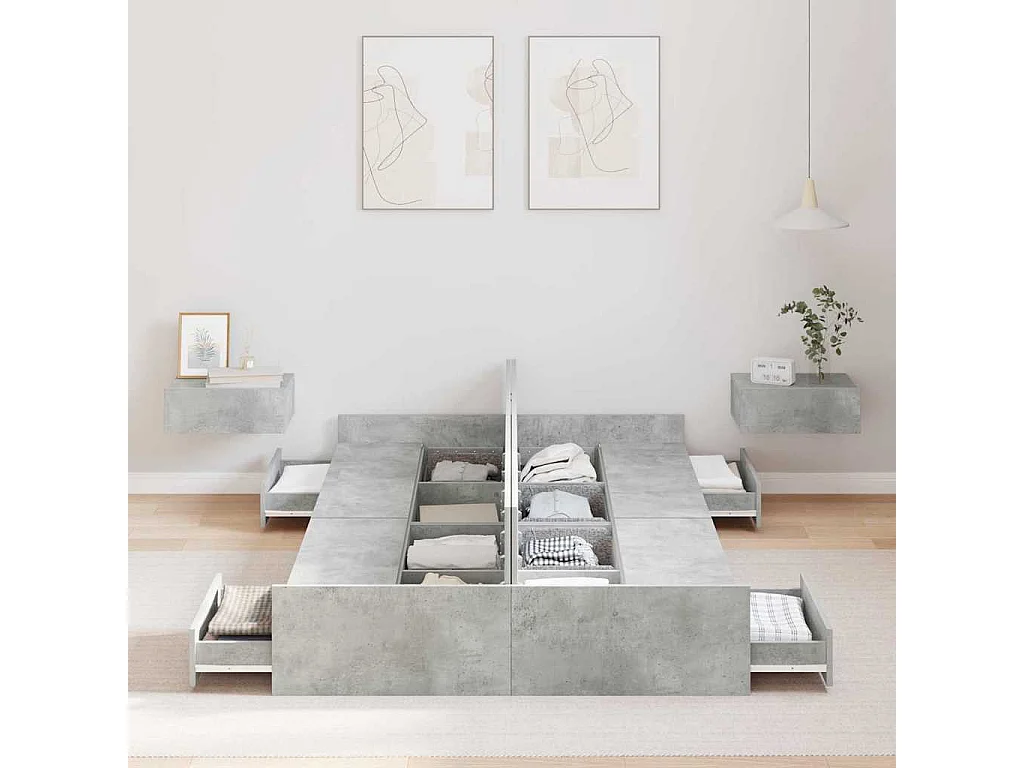 Lit simple | Lit adulte, enfant | Cadre de lit avec rangement avec tiroir Gris béton 120x200 cm