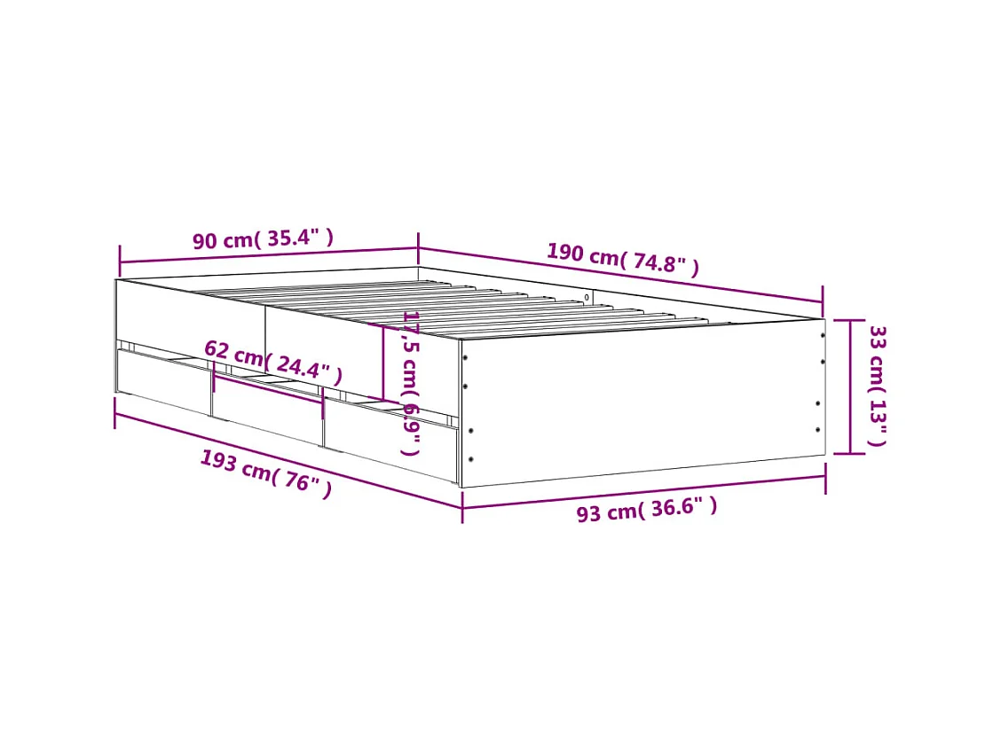 Lit simple | Lit adulte, enfant | Cadre de lit avec tiroirs blanc 90x190 cm