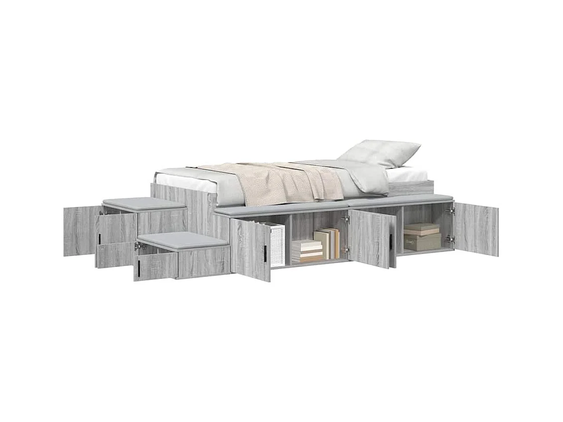 Lit simple | Lit adulte, enfant | Cadre de lit avec rangement Sonoma gris 234x103x53.5 cm