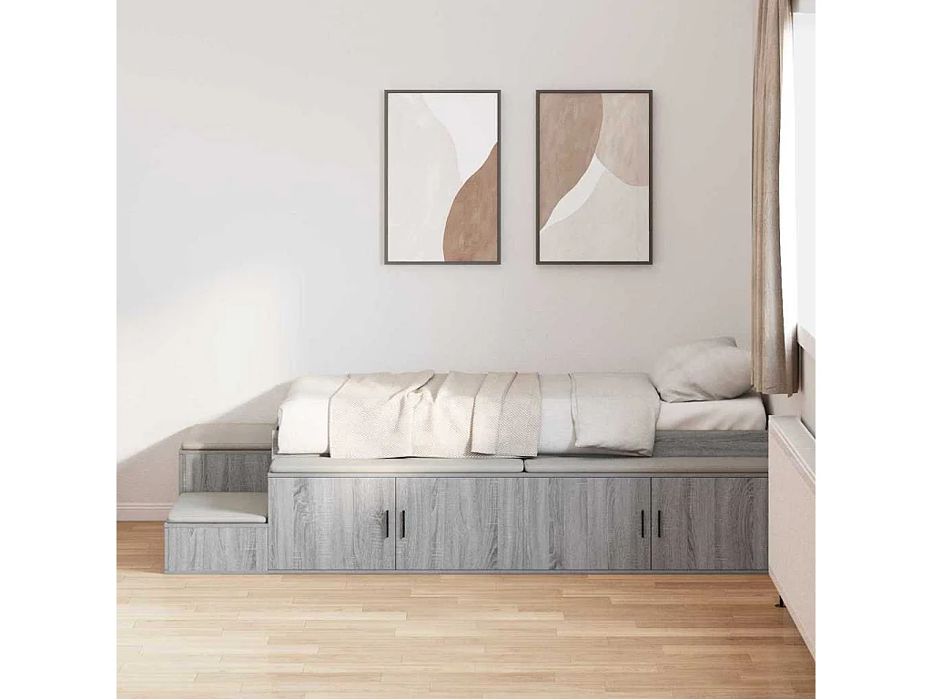 Lit simple | Lit adulte, enfant | Cadre de lit avec rangement Sonoma gris 234x103x53.5 cm