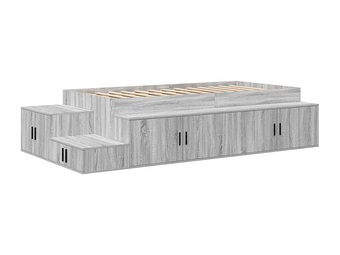 Lit simple | Lit adulte, enfant | Cadre de lit avec rangement Sonoma gris 234x103x53.5 cm
