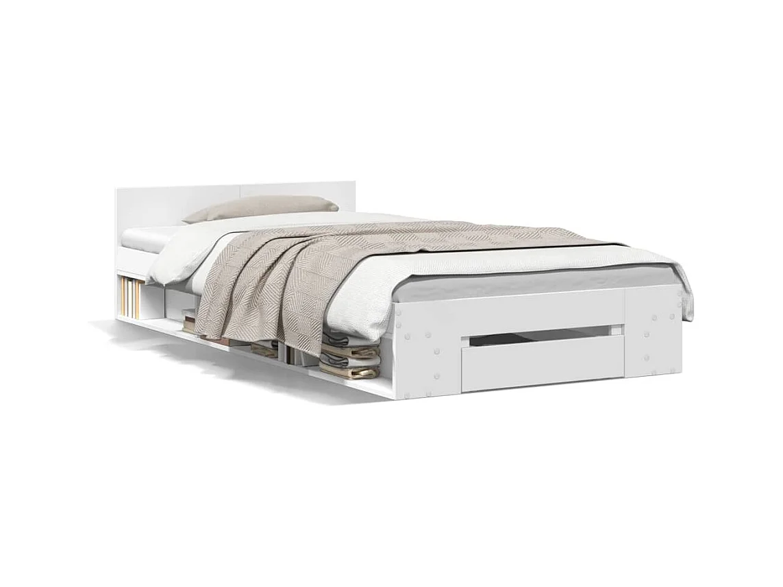 Lit simple | Lit adulte, enfant | Cadre de lit avec tiroir blanc 75x190 cm