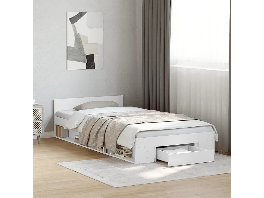 Lit simple | Lit adulte, enfant | Cadre de lit avec tiroir blanc 75x190 cm