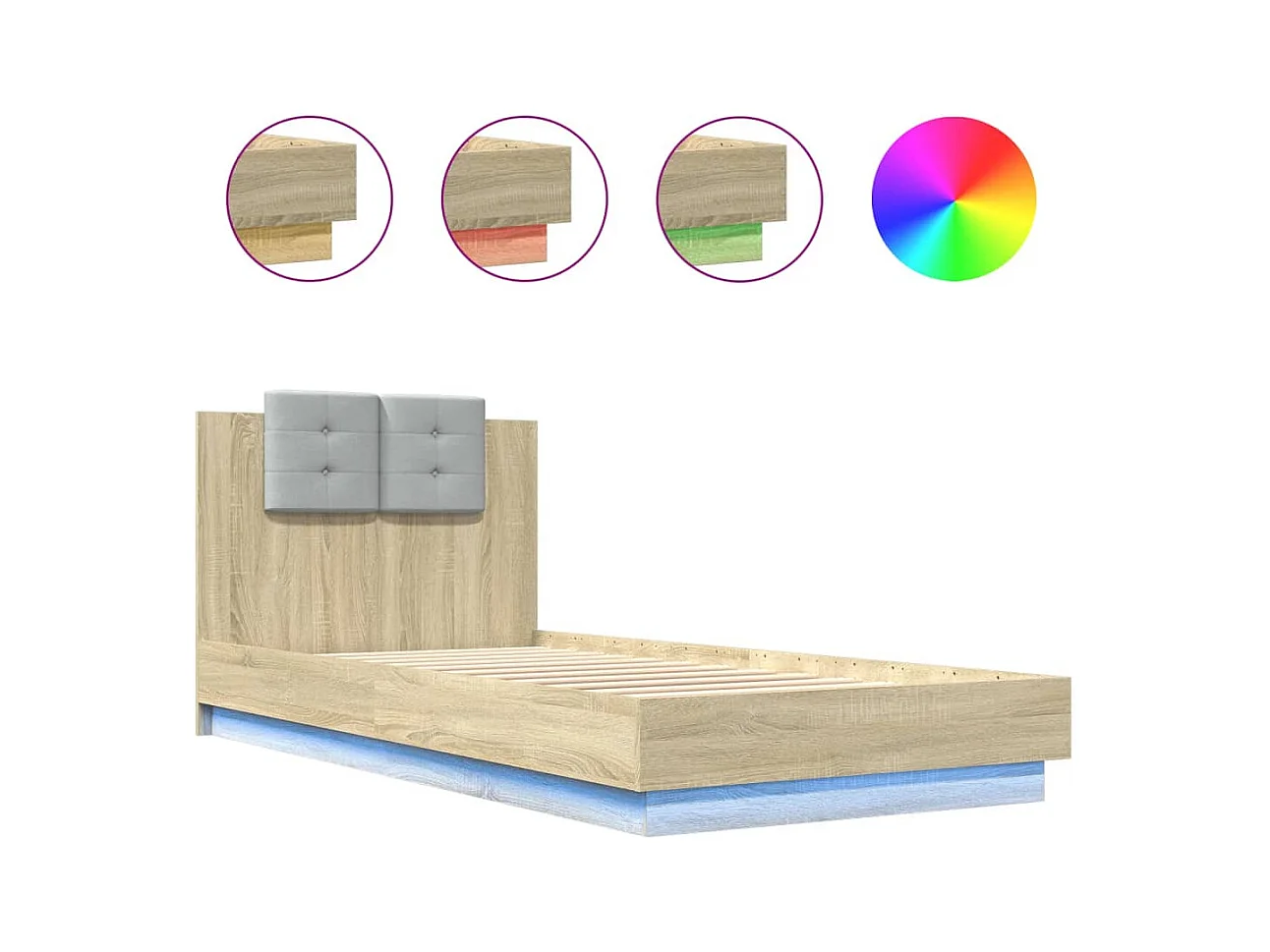 Lit simple | Lit adulte, enfant | Cadre de lit avec LED chêne sonoma 90x200 cm