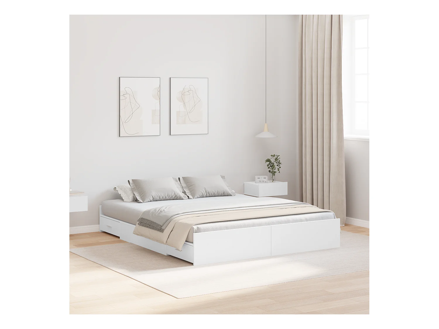 Lit double | Lit adulte | Cadre de lit avec rangement avec tête de lit Blanc 140x200 cm