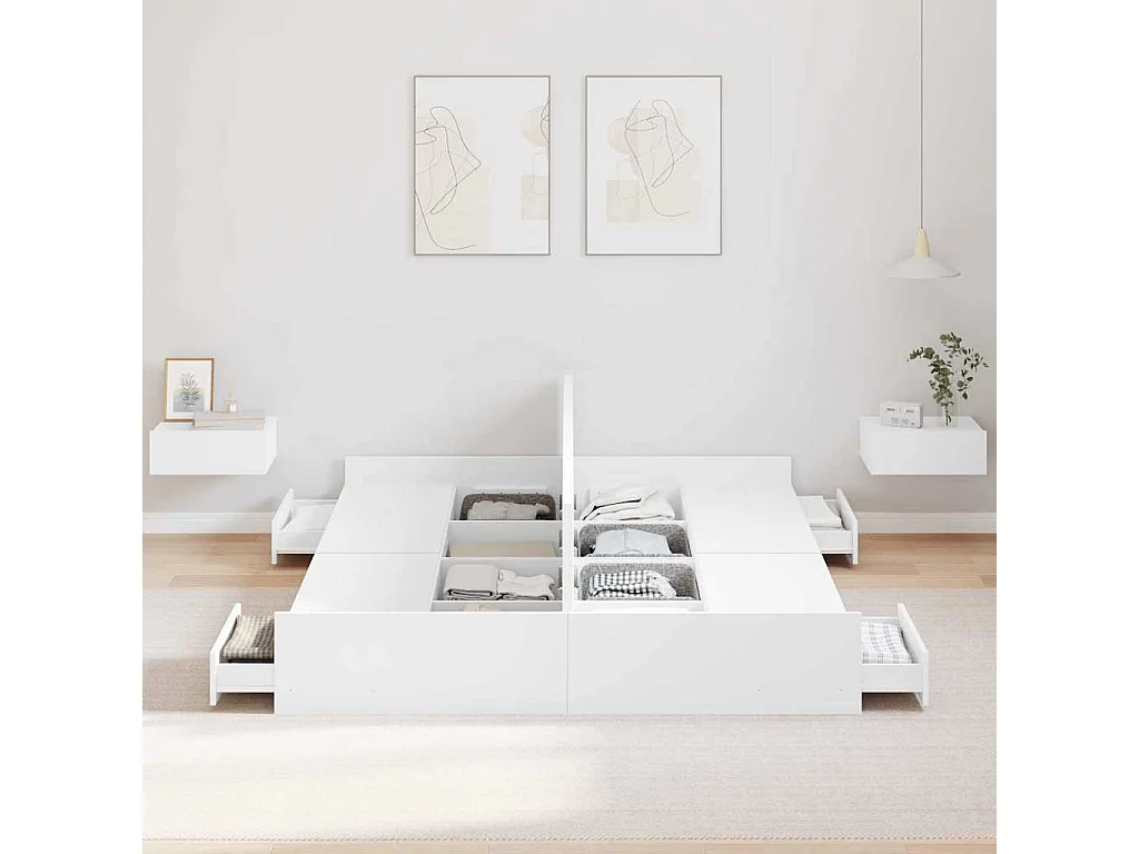 Lit double | Lit adulte | Cadre de lit avec rangement avec tête de lit Blanc 140x200 cm