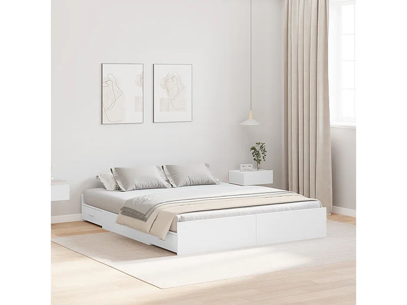 Lit double | Lit adulte | Cadre de lit avec rangement avec tête de lit Blanc 140x200 cm