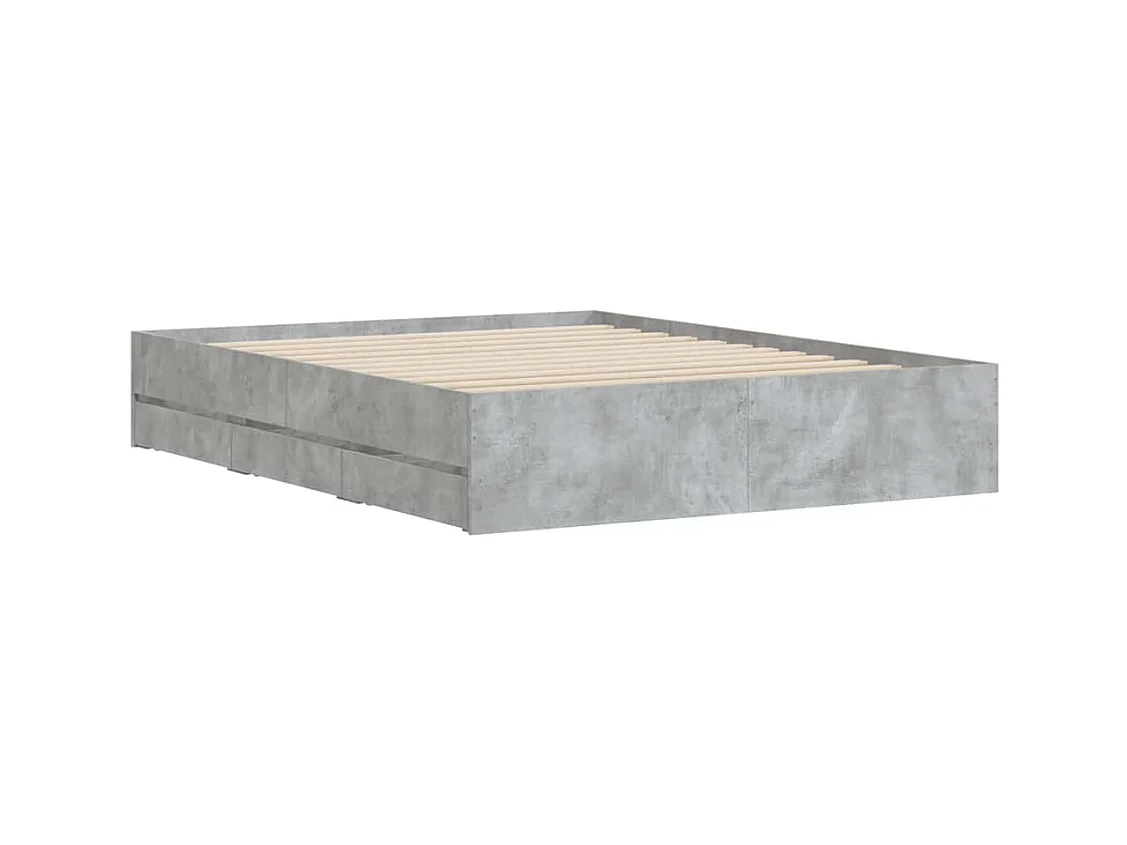 Lit double | Lit adulte | Cadre de lit avec tiroirs gris béton 140x190 cm