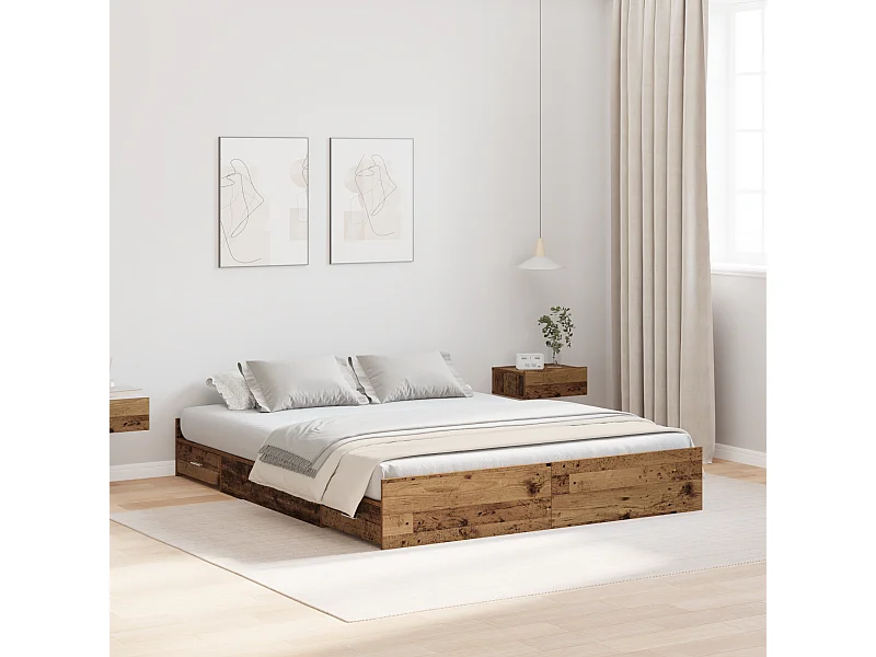 Lit double | Lit adulte | Cadre de lit avec rangement Bois ancien 140x200 cm