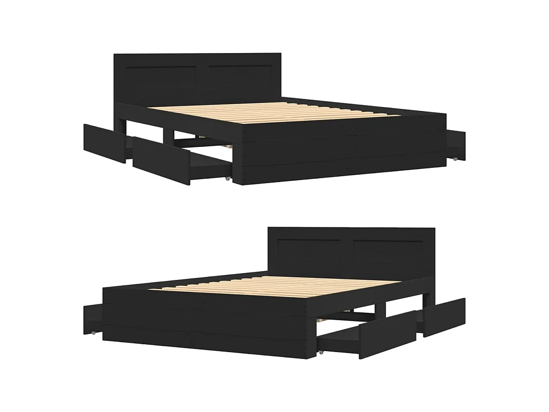 Lit simple | Lit adulte, enfant | Cadre de lit avec tête de lit noir 120x190 cm