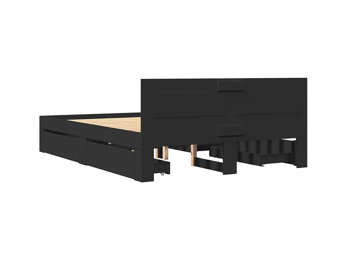 Lit simple | Lit adulte, enfant | Cadre de lit avec tête de lit noir 120x190 cm