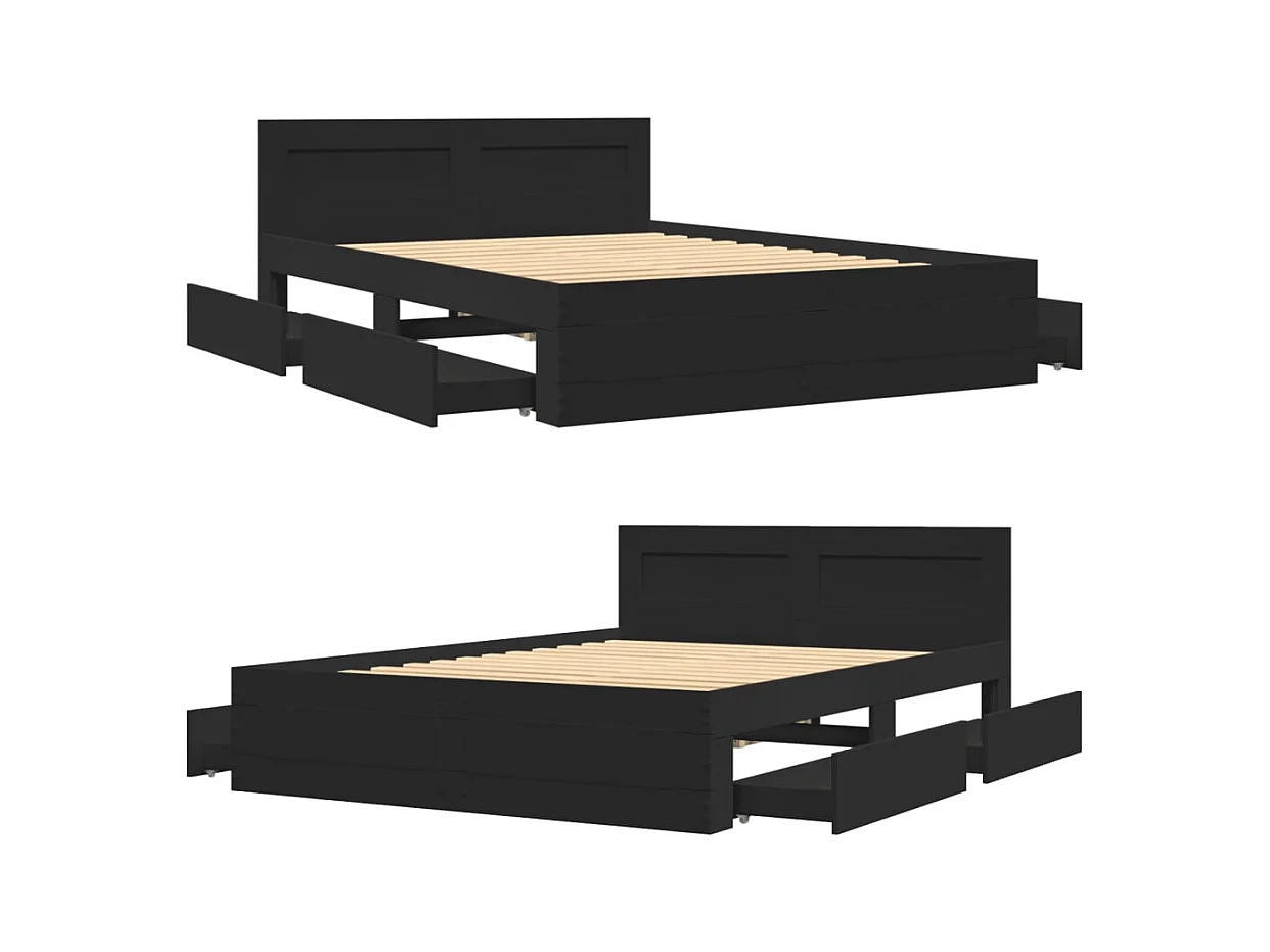 Lit simple | Lit adulte, enfant | Cadre de lit avec tête de lit noir 120x190 cm