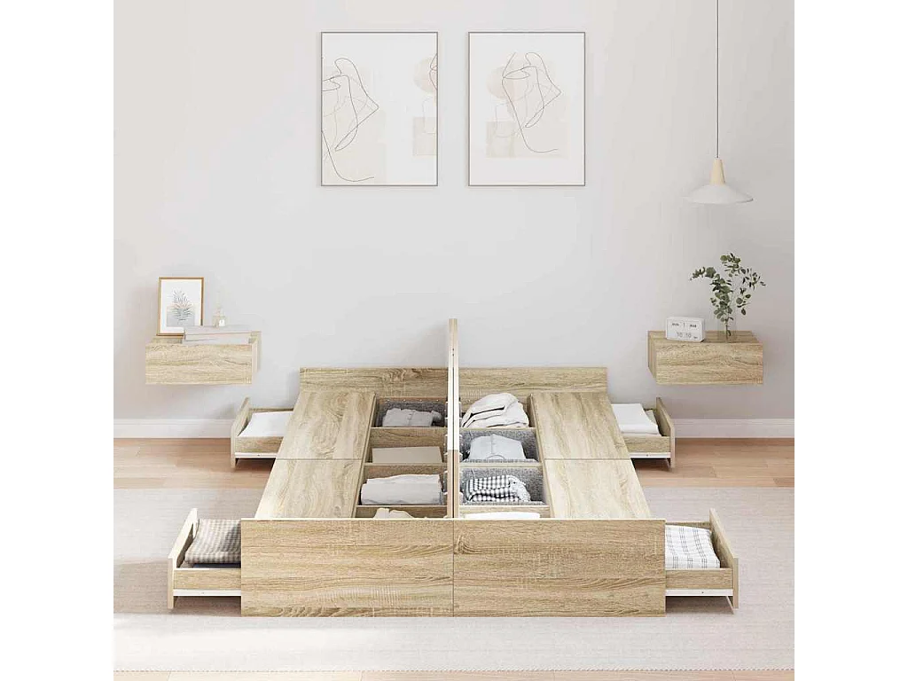 Lit simple | Lit adulte, enfant | Cadre de lit avec rangement Chêne sonoma 120x190 cm