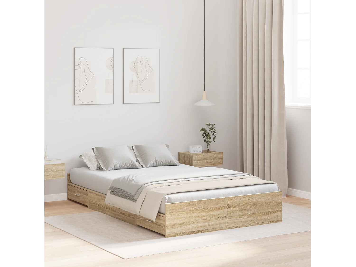 Lit simple | Lit adulte, enfant | Cadre de lit avec rangement Chêne sonoma 120x190 cm