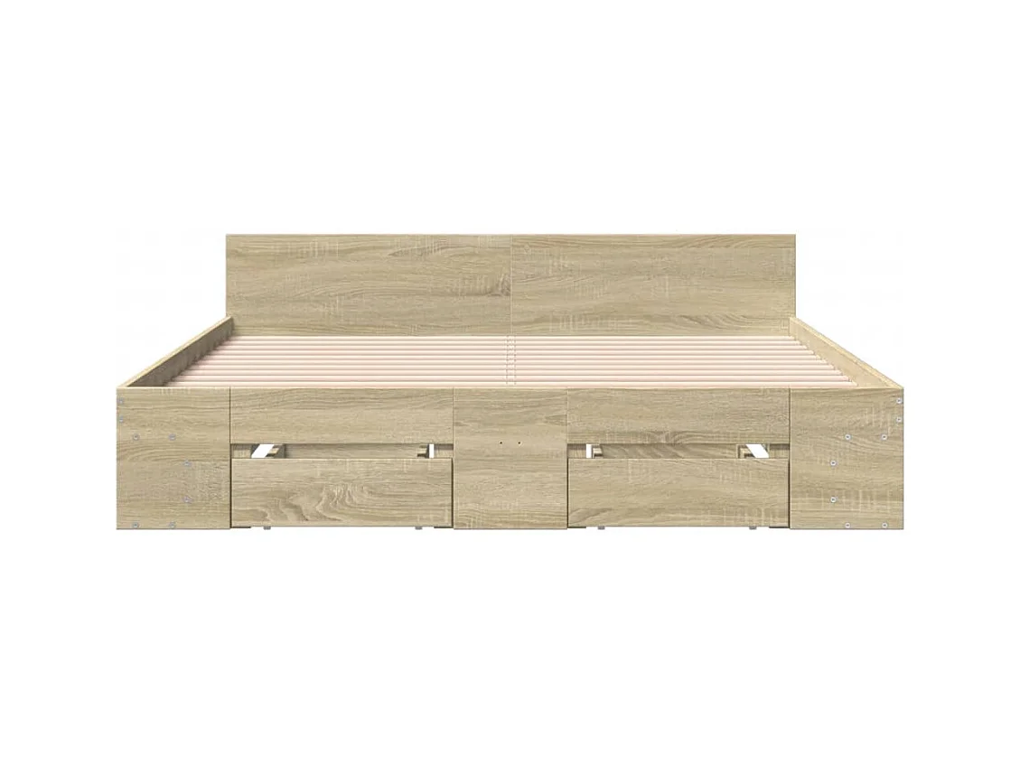 Lit double | Lit adulte | Cadre de lit avec tiroirs chêne sonoma 150x200 cm