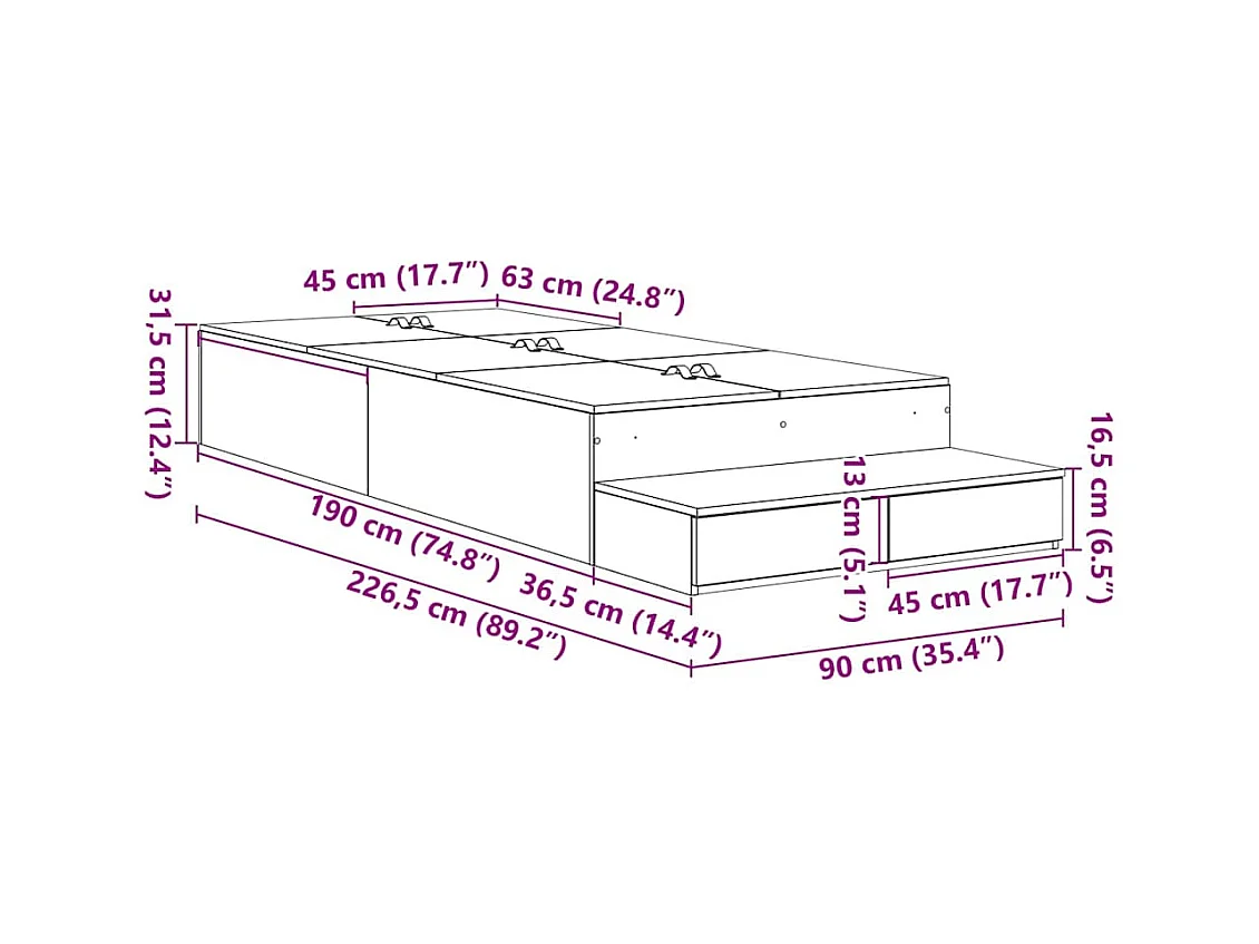 Lit simple | Lit adulte, enfant | Cadre de lit de rangement Blanc 90x190 cm