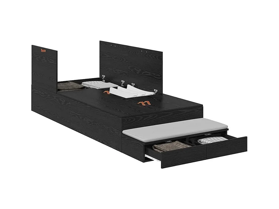 Lit simple | Lit adulte, enfant | Cadre de lit avec rangement Chêne noir 236.5x90x31.5 cm