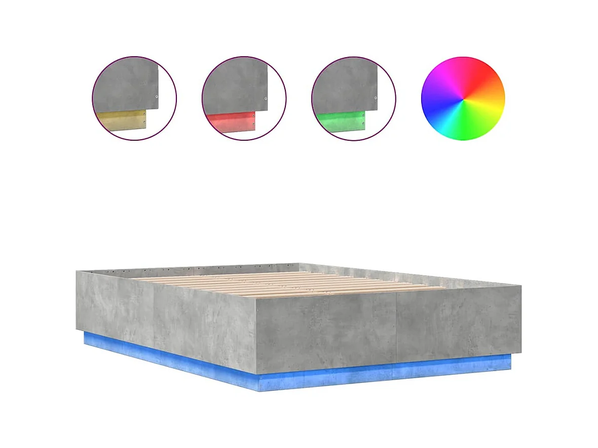 Lit double | Lit adulte | Cadre de lit avec LED gris béton 150x200 cm