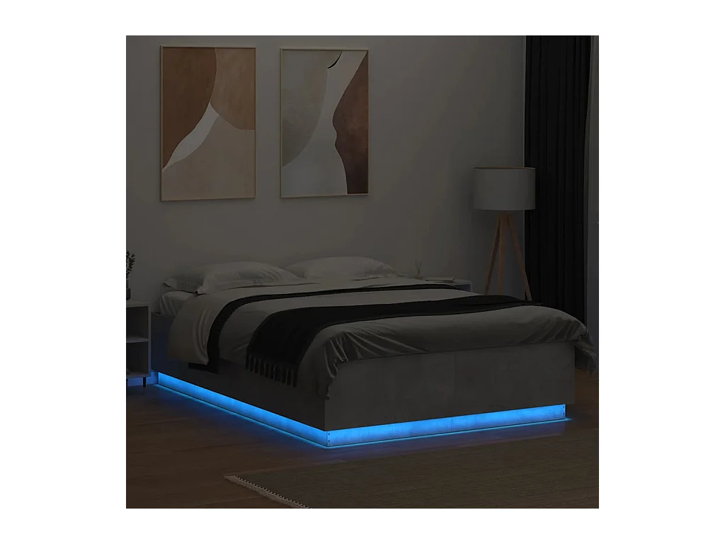 Lit double | Lit adulte | Cadre de lit avec LED gris béton 150x200 cm