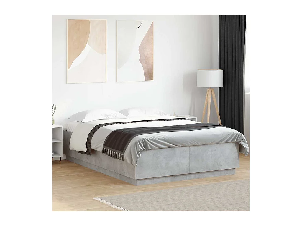Lit double | Lit adulte | Cadre de lit avec LED gris béton 150x200 cm