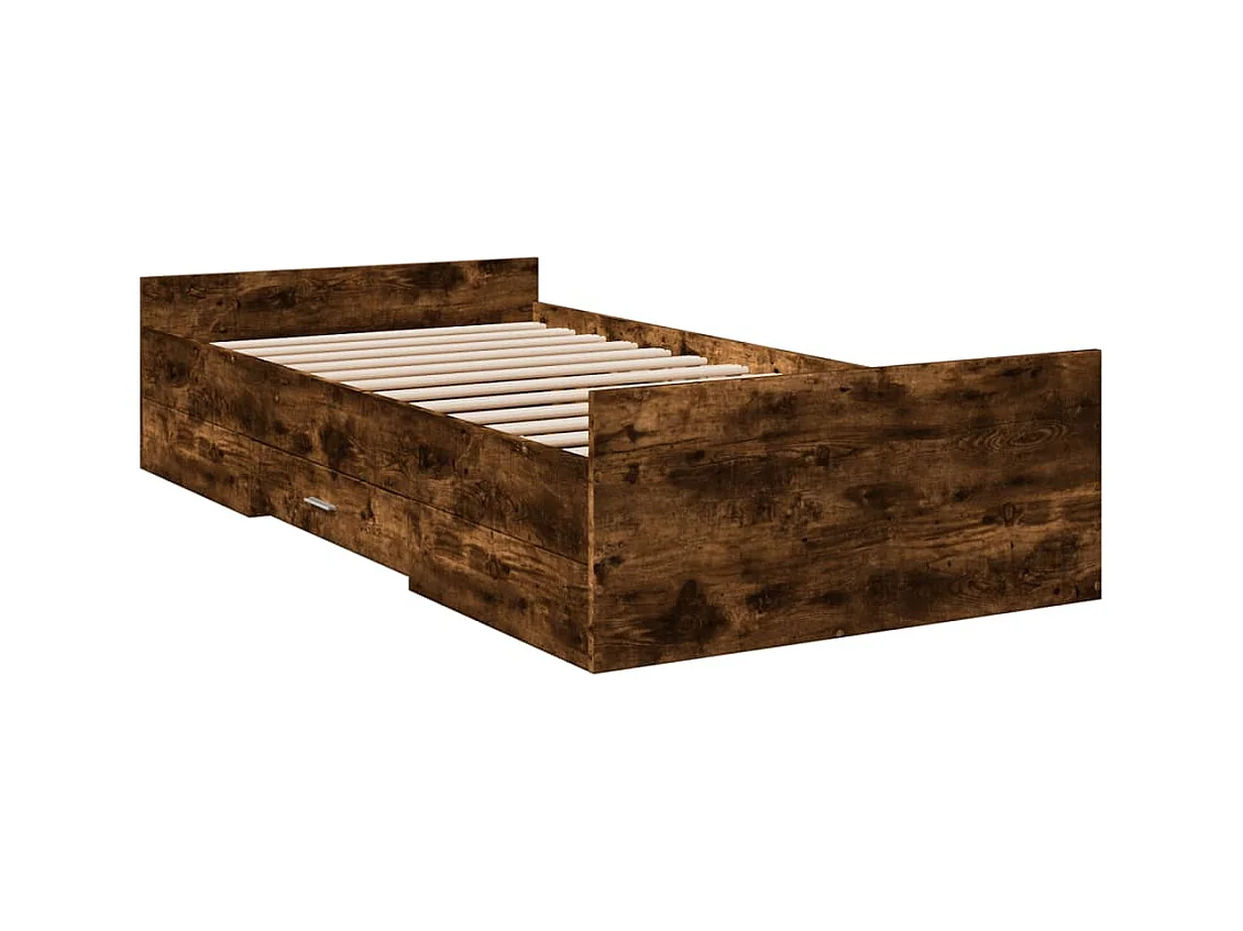 Lit simple | Lit adulte, enfant | Cadre de lit avec tiroirs chêne fumé 75x190 cm