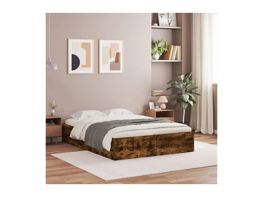 Lit double | Lit adulte | Cadre de lit avec tiroirs chêne fumé 135x190 cm