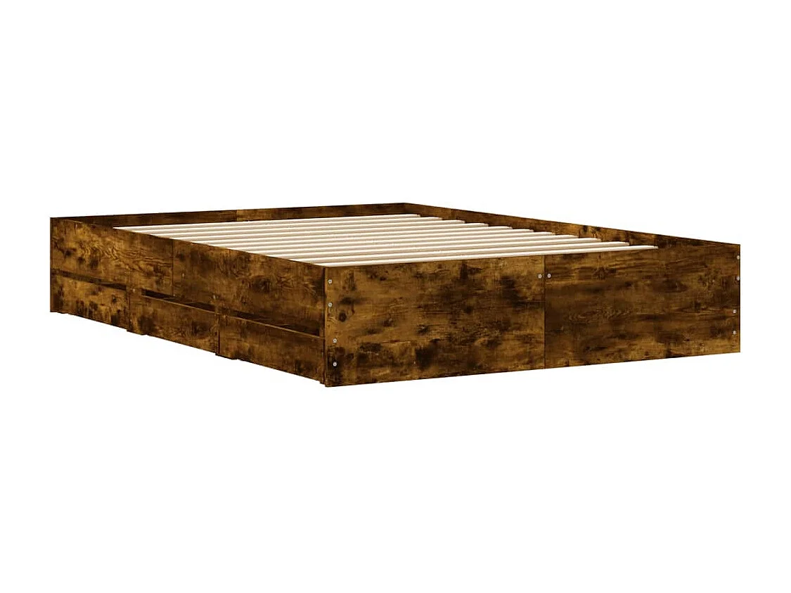 Lit double | Lit adulte | Cadre de lit avec tiroirs chêne fumé 135x190 cm