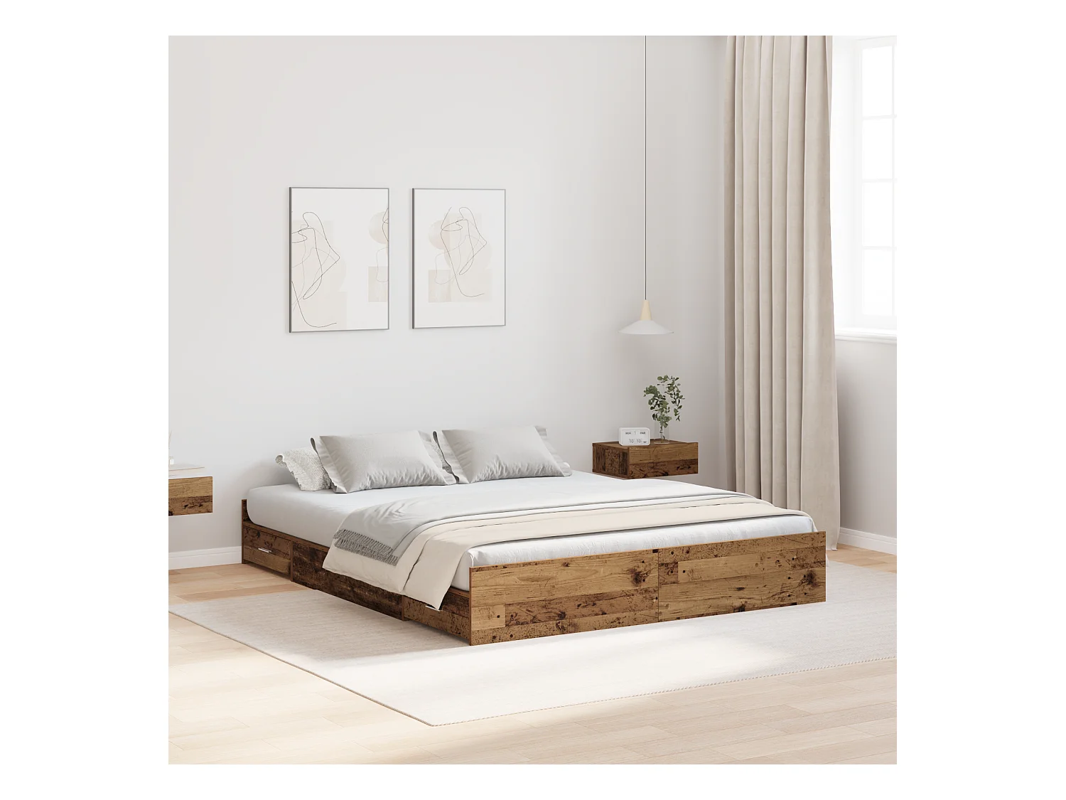 Lit double | Lit adulte | Cadre de lit avec rangement Bois ancien 135x190 cm