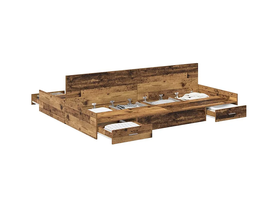 Lit double | Lit adulte | Cadre de lit avec rangement Bois ancien 135x190 cm