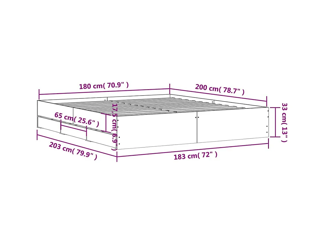 Lit double | Lit adulte | Cadre de lit avec tiroirs blanc 180x200 cm