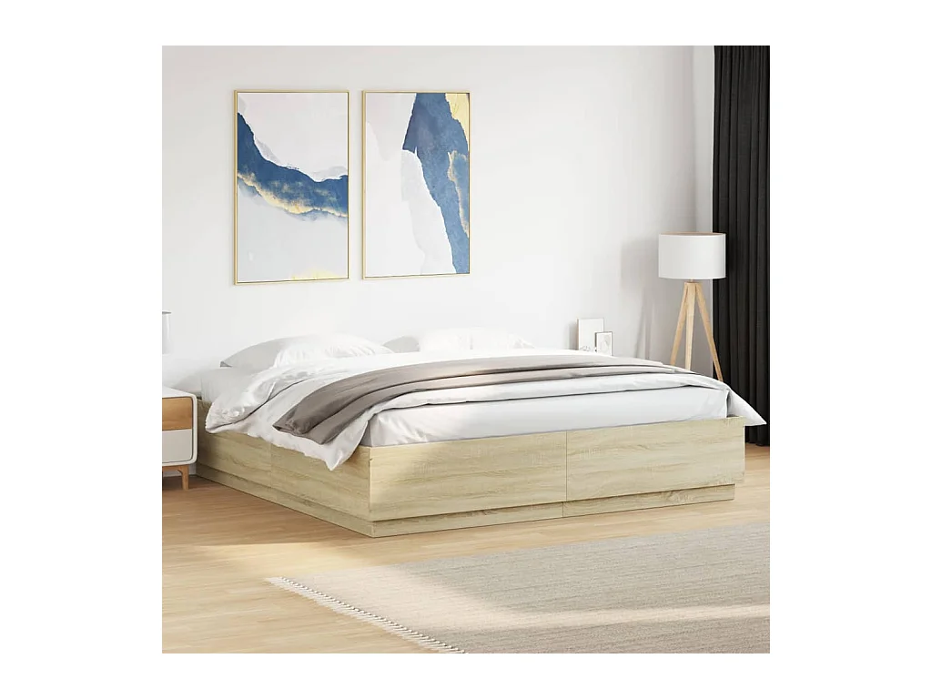 Lit double | Lit adulte | Cadre de lit avec LED chêne sonoma 200x200 cm
