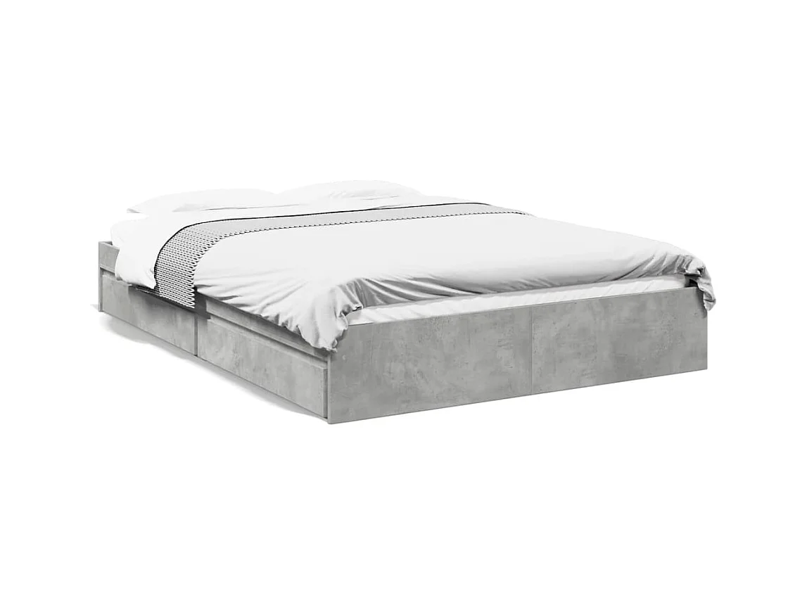 Lit double | Lit adulte | Cadre de lit avec tiroirs gris béton 150x200 cm