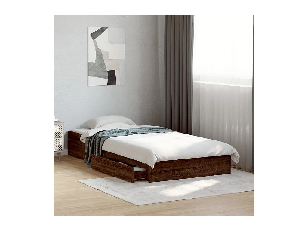 Lit simple | Lit adulte, enfant | Cadre de lit avec tiroirs chêne marron 90x200 cm