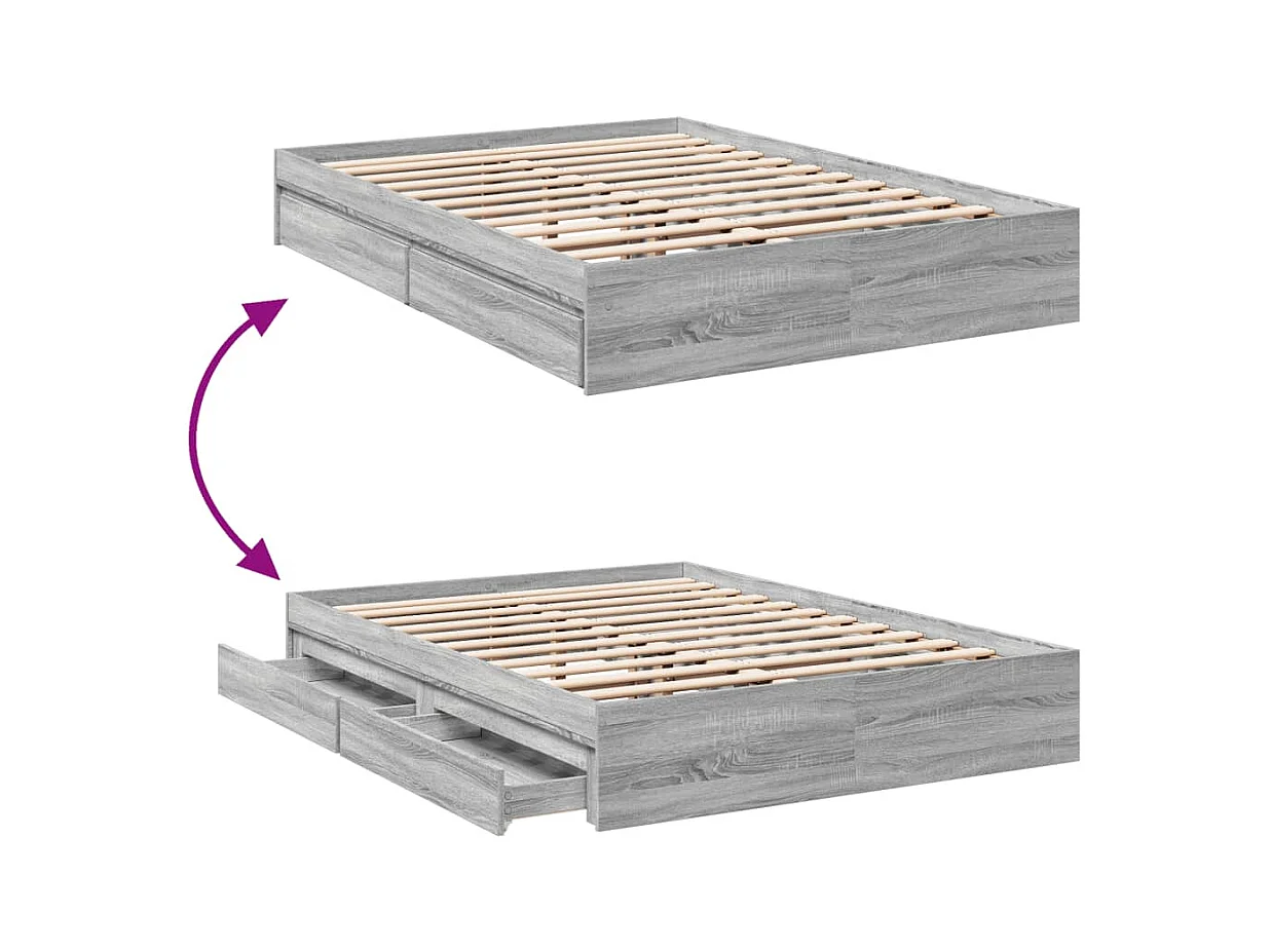 Lit simple | Lit adulte, enfant | Cadre de lit avec tiroirs sonoma gris 120x200 cm