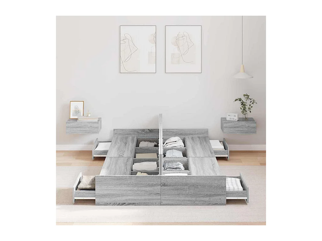 Lit simple | Lit adulte, enfant | Cadre de lit avec rangement Sonoma gris 120x190 cm
