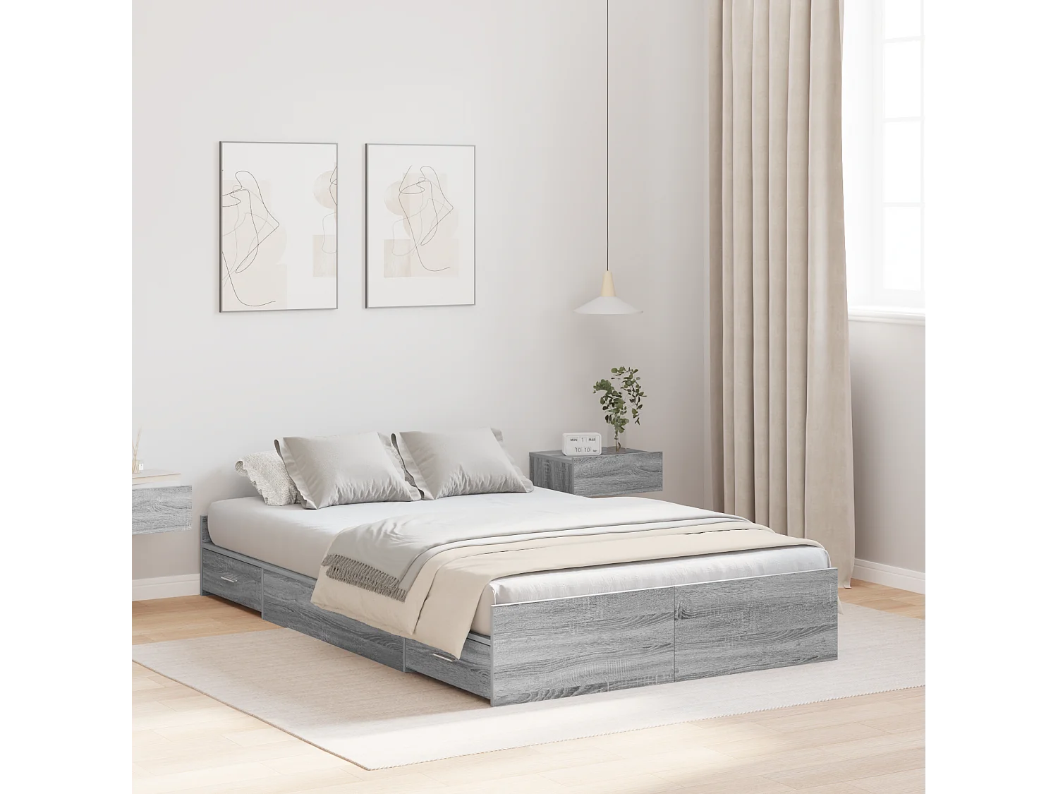 Lit simple | Lit adulte, enfant | Cadre de lit avec rangement Sonoma gris 120x190 cm