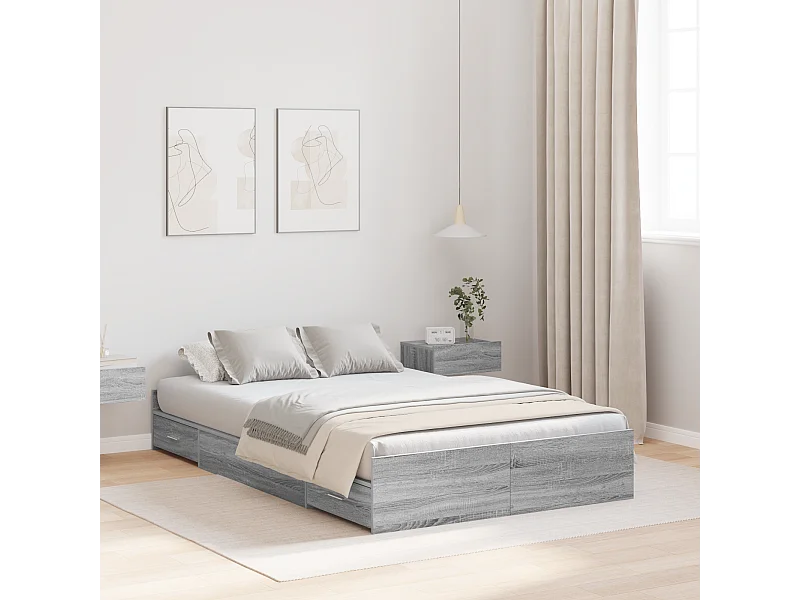 Lit simple | Lit adulte, enfant | Cadre de lit avec rangement Sonoma gris 120x190 cm