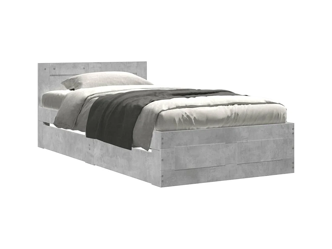 Lit simple | Lit adulte, enfant | Cadre de lit et tête de lit gris béton 90x200 cm