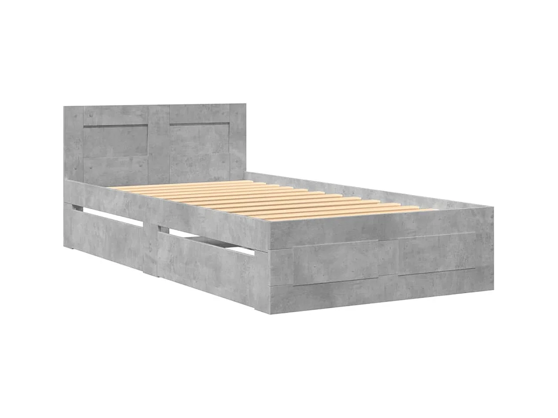 Lit simple | Lit adulte, enfant | Cadre de lit et tête de lit gris béton 90x200 cm