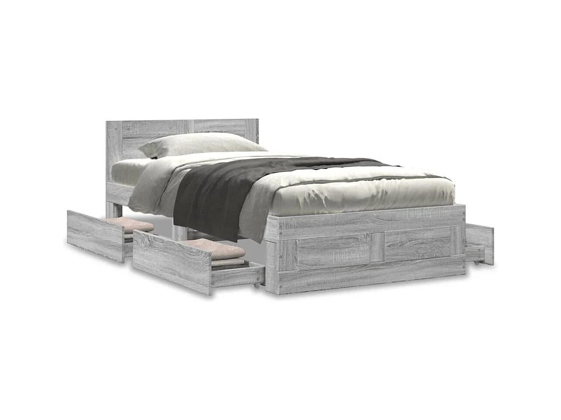 Lit simple | Lit adulte, enfant | Cadre de lit et tête de lit gris béton 90x200 cm