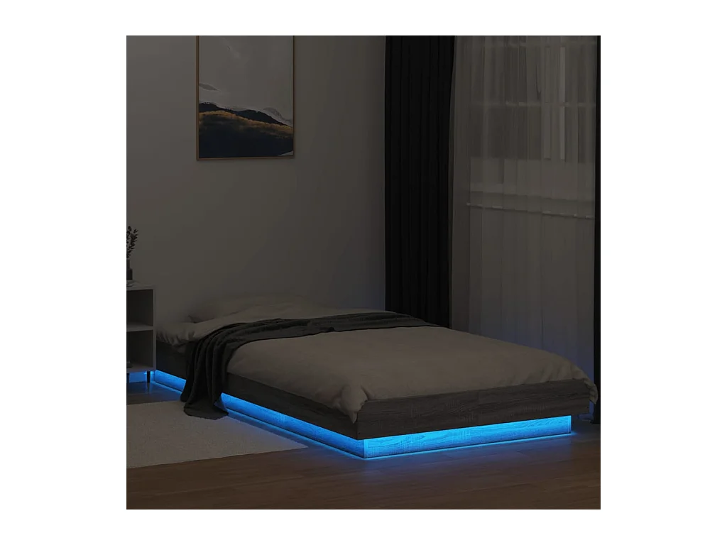 Lit simple | Lit adulte, enfant | Cadre de lit et lumières LED sonoma gris 75x190 cm